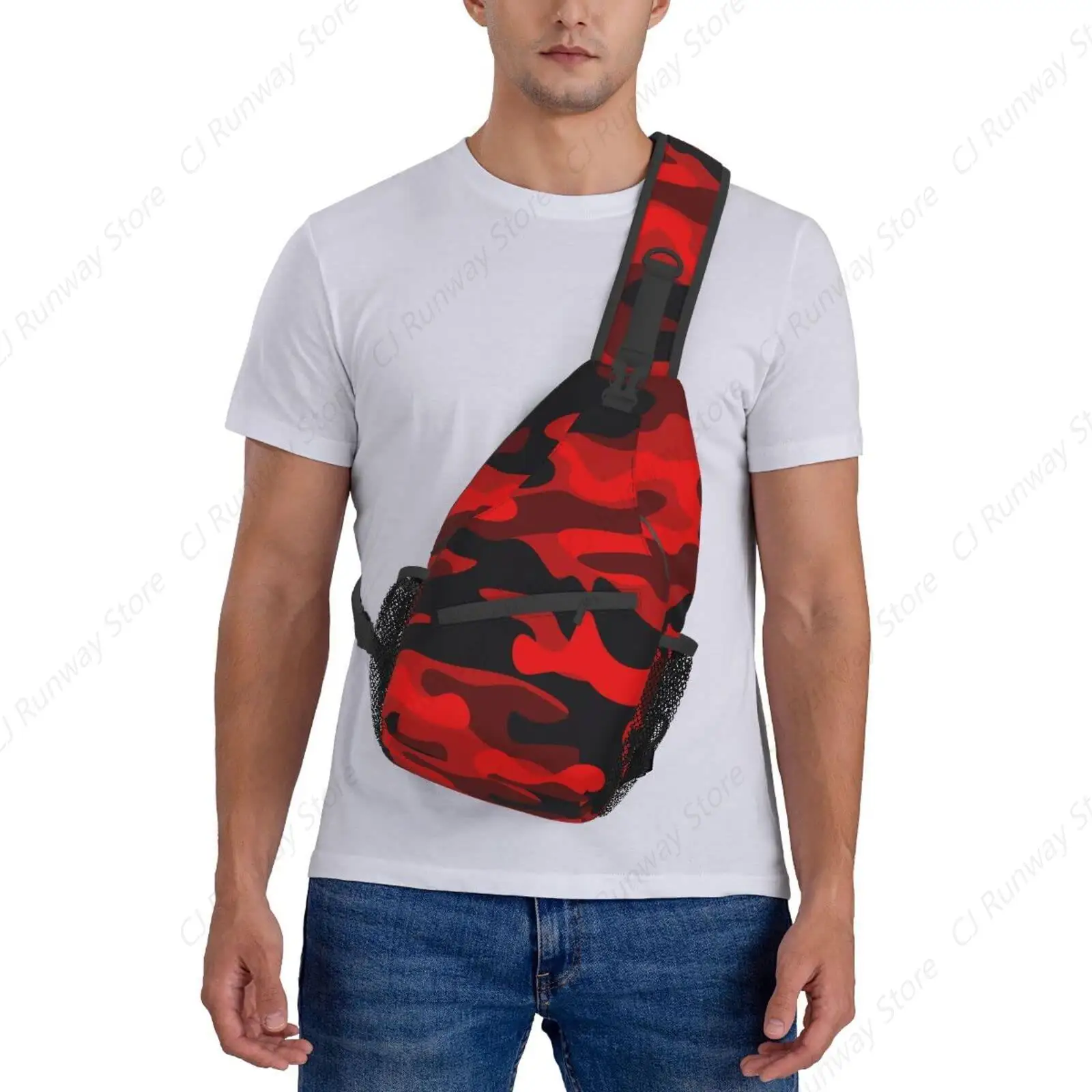 Sling Bag Camouflake Camo Rojo Negro Senderismo Daypack Crossbody Hombro Mochila Viaje Pecho Pack para Hombres Mujeres