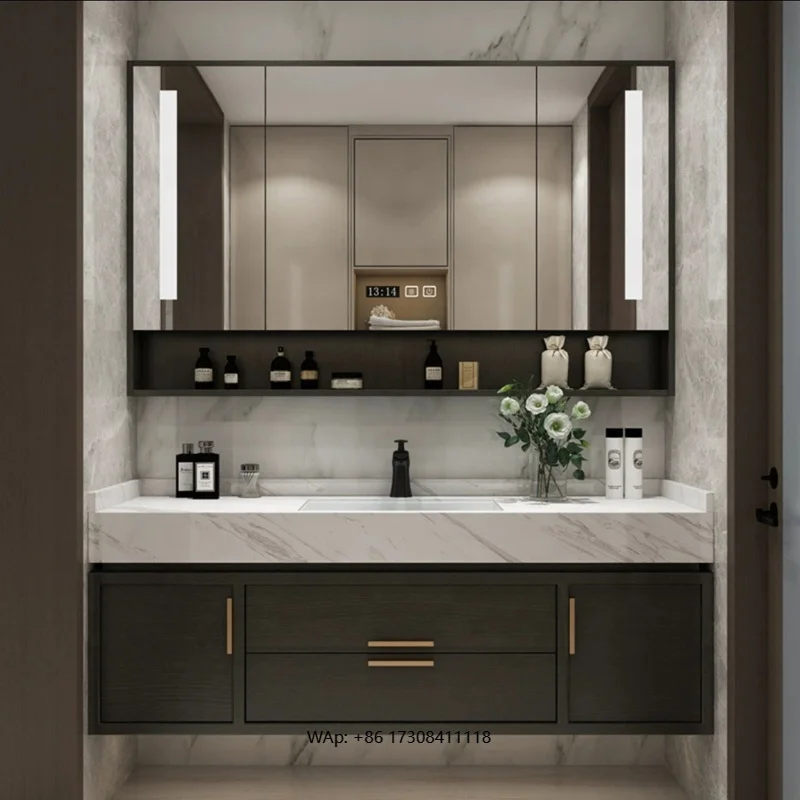 

New Modern Luxury Bathroom Vanity Unit with Smart Mirror LED Illuminated Wall-Mounted Washbasin Sink Cabinet Toilet Combination