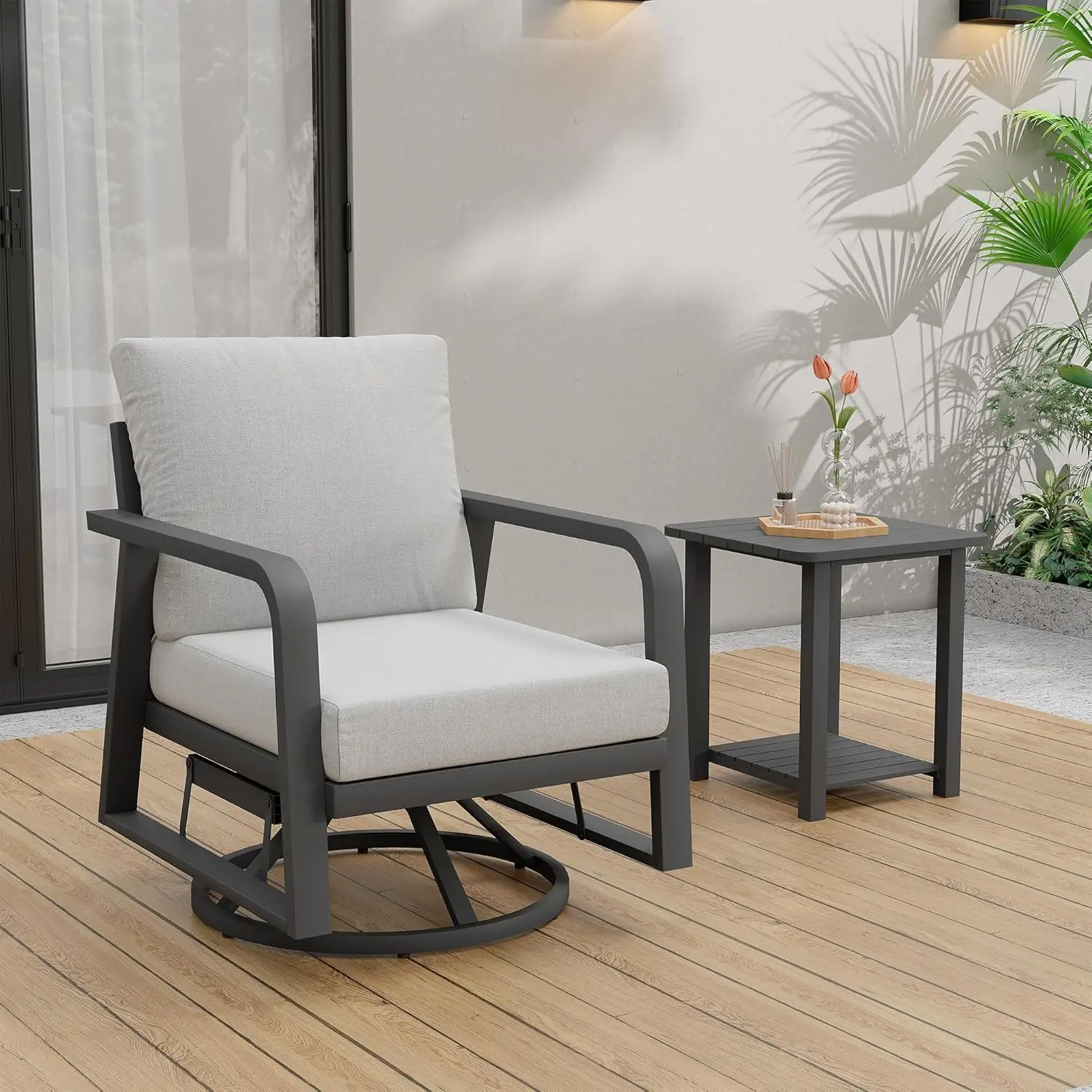 Outdoor Swivel Rocker Chair,360° Glider Swivel Rocking Chairs for Porch Deck Balcony Garden for Backyard