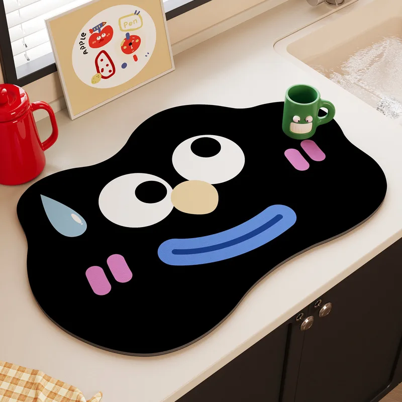 

Abosrbent Quick Dry Pad Creative Cartoon Pattern Dish Drying Mat Easy Clean Cute Coffee Mat with Non-Slip Rubber Drainer Mats