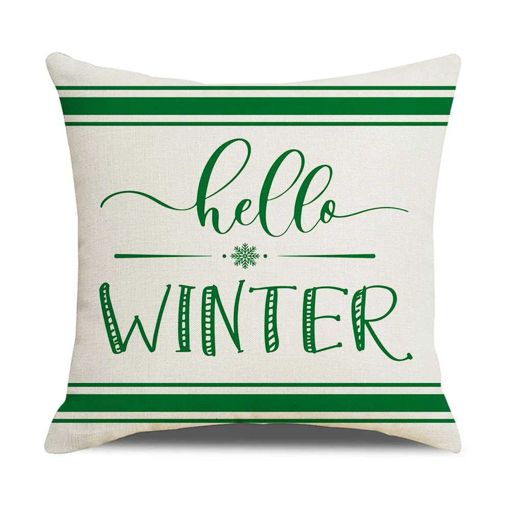 Christmas Pillow Cover 45*45 Green White Buffalo Check Plaid Snowflake Plant Cushion Covers Home Decorative Pillowcase for Sofa