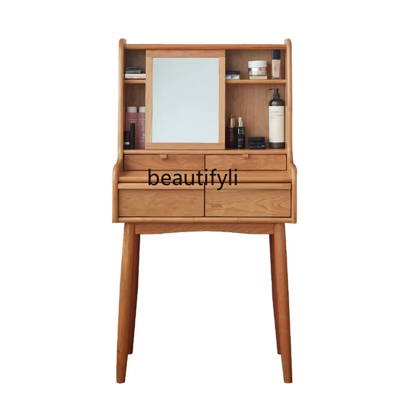 

Retro Dressing Table Japanese Style Log Dresser Nordic Bedroom Cherrywood Storage Integrated Dressing Table