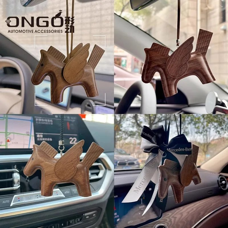 

ONGO Car Rearview Mirror Car Pendant H-House Pegasus Walnut High-Quality Car Pendant Decoration