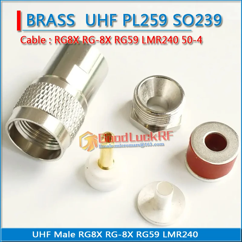 Connector Socket PL259 PL-259 SO239 SO-239 SL16 UHF Male Clamp Solder For RG-8X RG8X RG59 LMR240 Cable Brass RF Coaxial Adapter