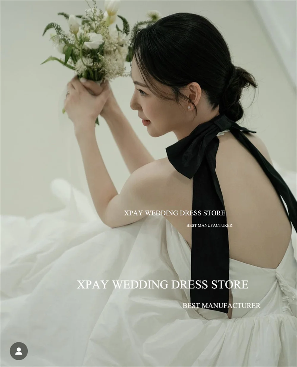 XPAY Elegant Halter Neck A Line Korea Wedding Dresses For Women Photos shoot Satin Backless Bow Bridal Gowns Robe de mariage