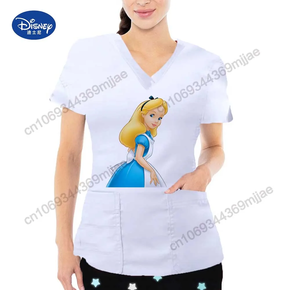 Pocket Tops Women Clothes for Woman Cartoon New in Matching Sets V-neck Women's Tee Shirt Korean Clothing Crop T-shirt Mesh Top