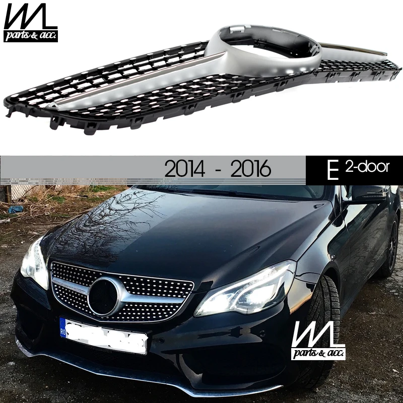 

W207 Diamonds Grill, Black Silver Front Grille for Mercedes E Class Facelift 2-Door Coupe C207 Convertible A207 2014 - 2016