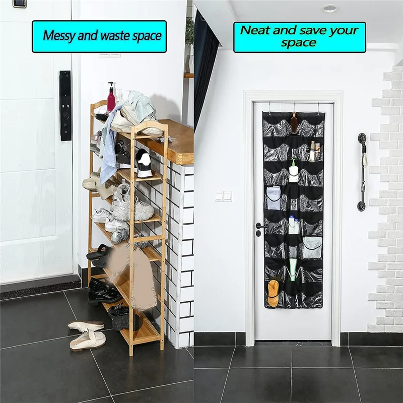

BAAG-2 Piece Over The Door 24 Mesh Pocket Hanging Non-Woven Fabric 164X69cm For Closet Entryway Medium Size Shoe Holder Shoe Rac