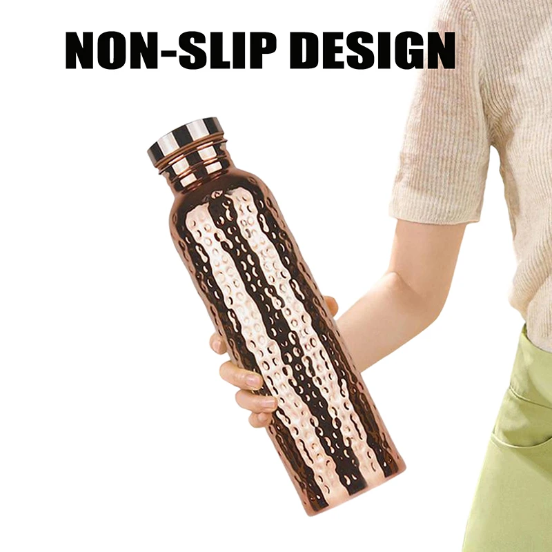 800ML One-Click Open Lid Electroplated Copper Water Bottle Anti-Slip Leakproof Portable Drinking Container for Gym Workout