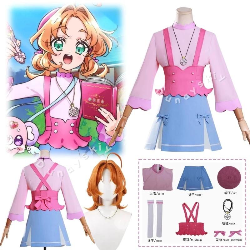 

Anime Pretty Cure Akechi Anna Cosplay Costume Pink Tops Princess Dress Wig Adult Woman Cute Daily Leisure Party Suit