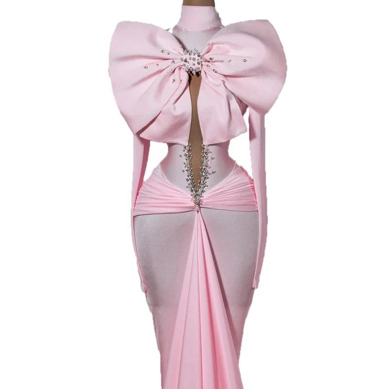 Pink Big Bow Ball Dress Heavy Duty Shining Crystal Formal Evening Dress Special Occasion Dress Customized Mermaid Long Dress