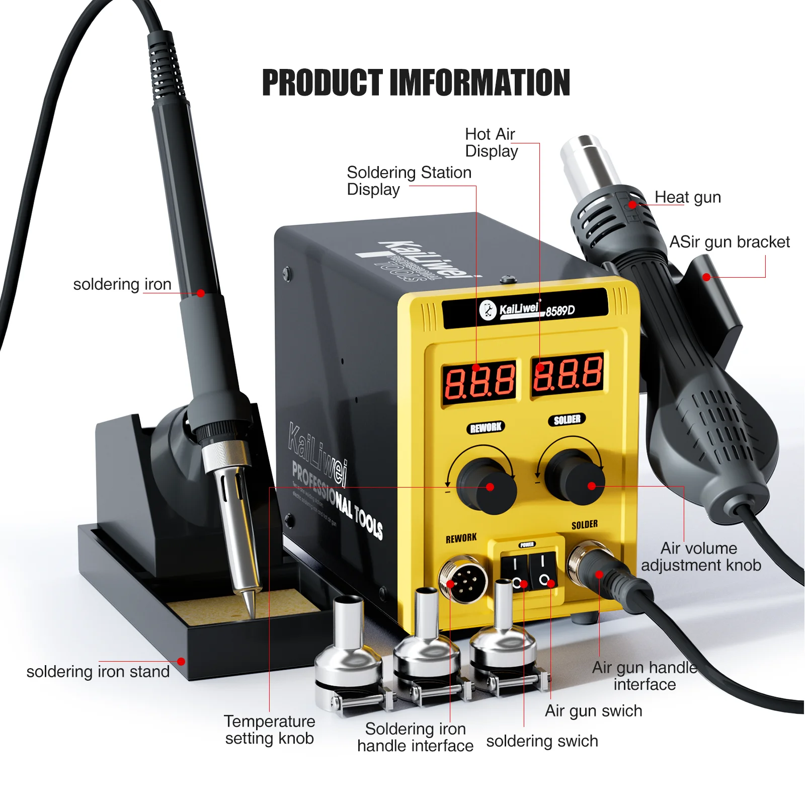 Adjustable 700W Electric 2 In 1 Digital Welding Soldering Iron Hot Air Gun Station For Mobile SMD BGA Rework Repair Tool 8589D