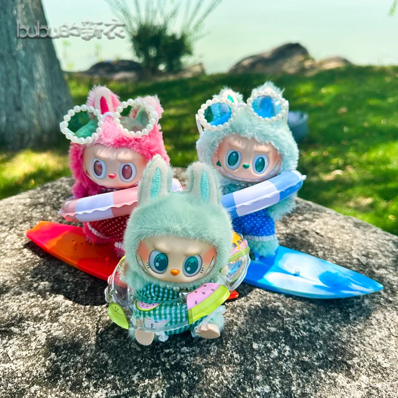 Labubu V2 V3 코튼 인형 Bjd 수영복 안경 비치 다이빙 서핑 보드 밀짚 가방 용 Ropa 용 인형 의류 복장 액세서리