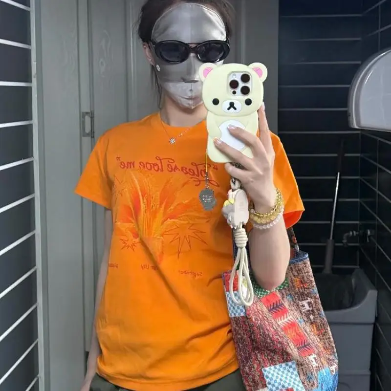 Tawaaiw T-shirt da donna con stampa floreale retrò americana Manica corta Top estivi T-shirt grafiche Abiti anni 2000 Y2k Tees Donna