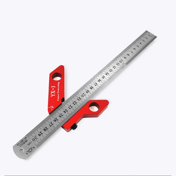 O50 Center Line Scribe Wood Ruled  30CM Woodworking Scriber Finder 45 90 Degrees Angle Line Caliber Ruler Measuring Tool