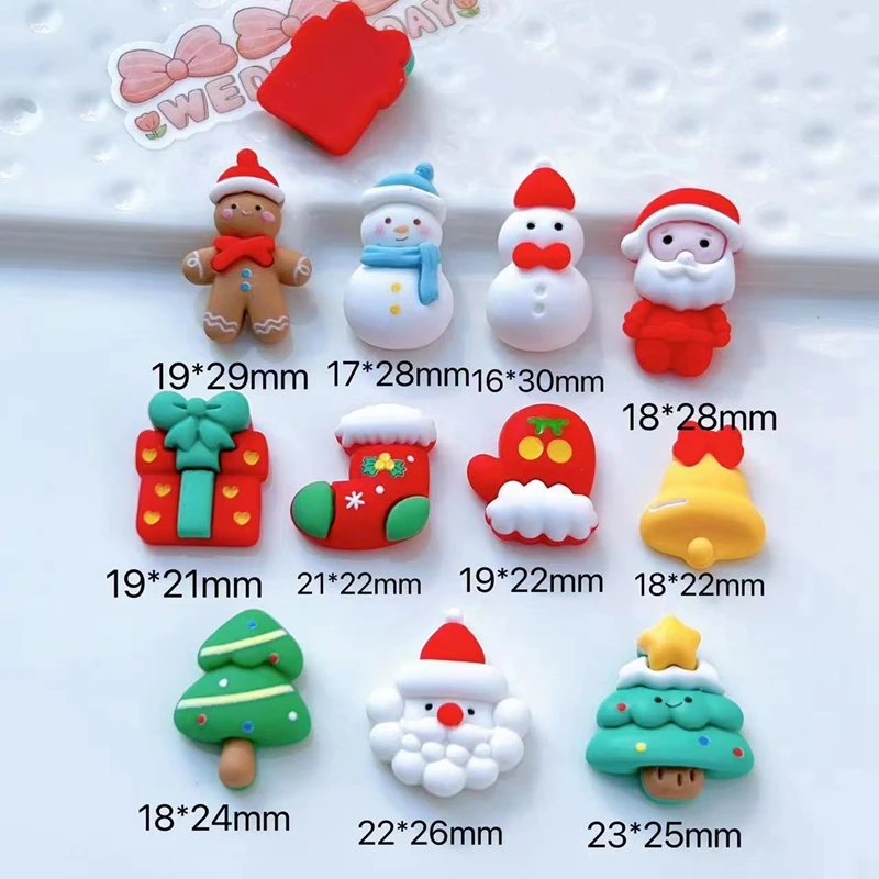 10pcs New Cartoon Christmas Series Flat Back Resin Cabochon Hair Embellishments Ornament Applique DIY Wedding Scrapbook Craft