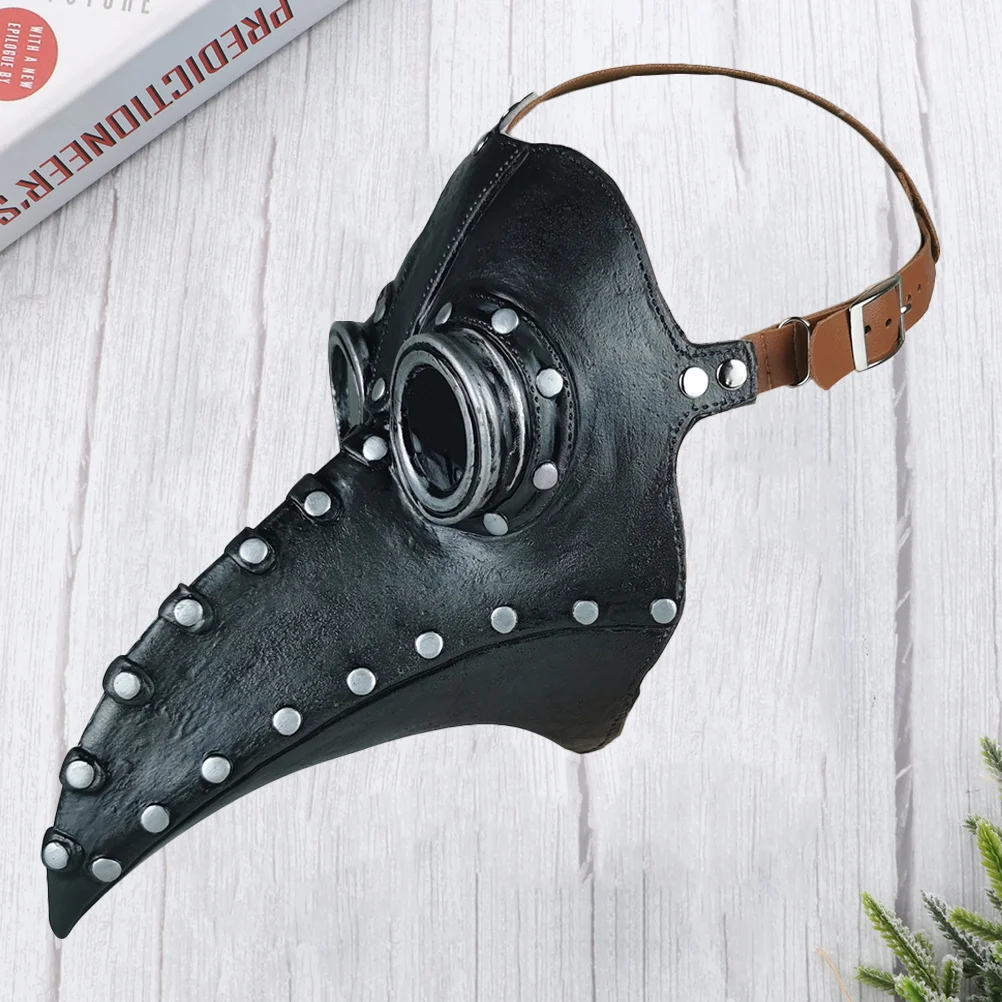 1 ชิ้นตกแต่งปาร์ตี้ฮาโลวีนหน้ากาก PU หน้ากากตลกหน้ากาก Steampunk Plague Beak Mask Party Supplies (สีดํา + เงินเล็บ