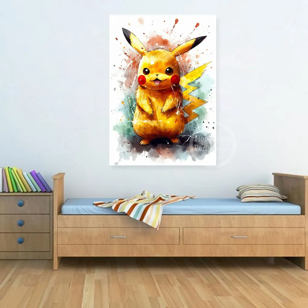 Anime Pokémon Canvas Schilderij Pikachu Squirtle Charmander Poster Aquarel Kunst Muur Cartoon Bubble Muurschildering Kamer Decoratie Geschenken