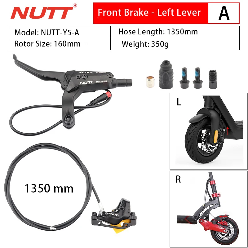 NUTT 4-Kolben-Hydraulikabschaltbremse E-Bike und Elektroroller Scheibenbremse für Zero 10X/11X, Vsett 10+/9+, Kaabo Wolf Warrior 11