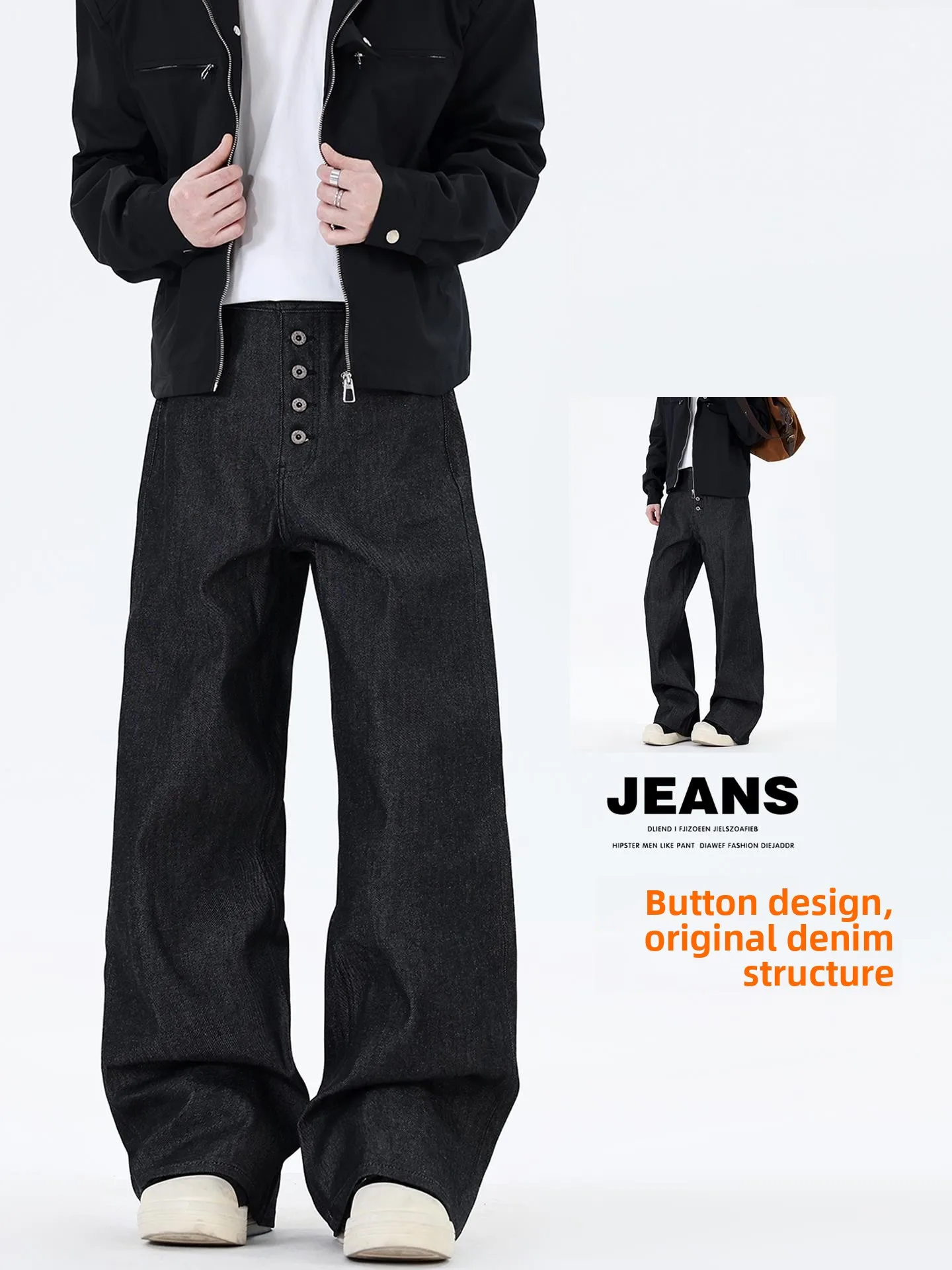 

Винтажные американские джинсы свободного кроя для мужчин, на пуговицах, из денима, со средней посадкой, повседневные, для осеннего сезона, модные