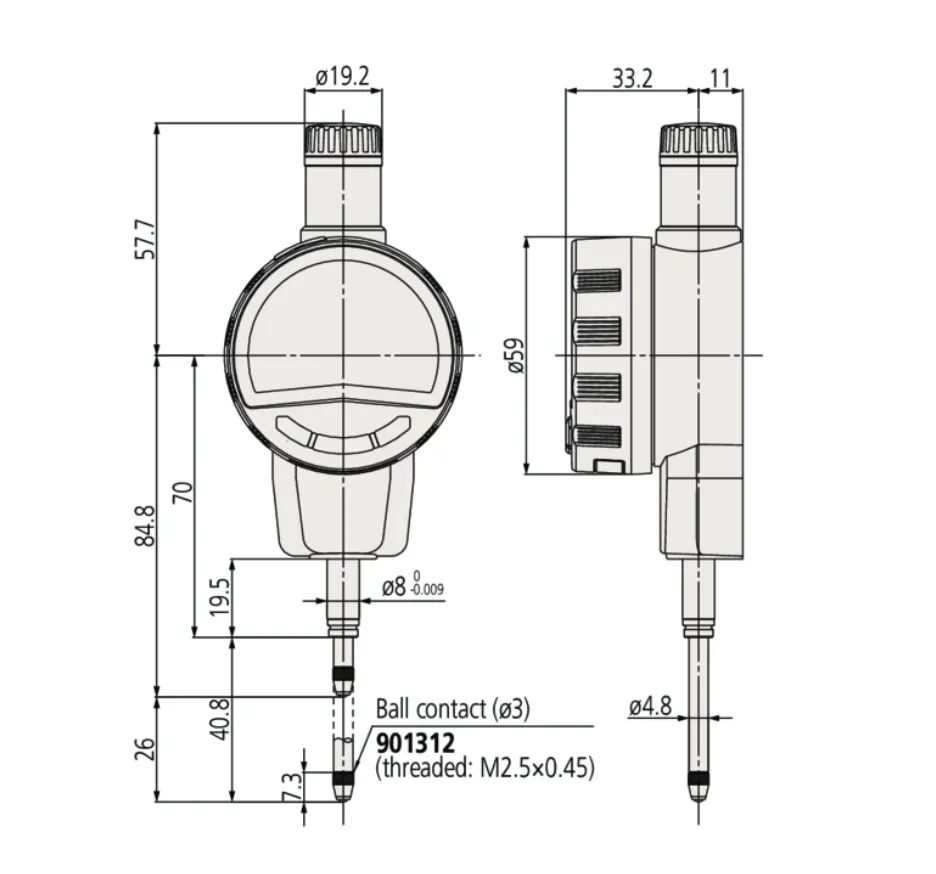 Mitutoyo ABSOLUTE Digital Indicator 543-721B ( 543-471В )  ID-C Inch / Metric , 0-25mm, 0.01mm/0.001mm Flat Back Plate