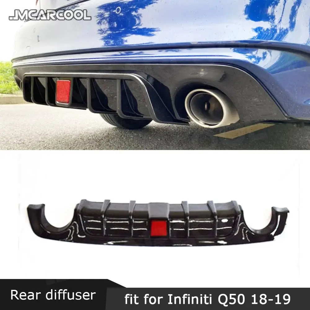 

ABS Material Carbon Look Rear Bumper Lip Diffuser With LED Light for Infiniti Q50 2018 2019 Gloss Black Auto Car Decoration