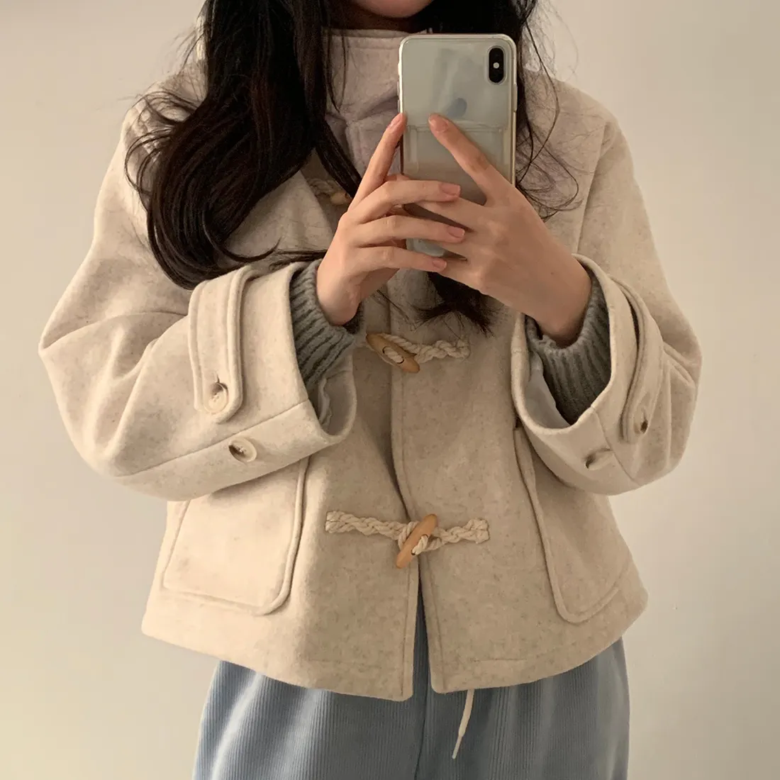 Autumn Winter New Style Korean Loose Woolen Jacket Women's Fashionable Versatile Button Coat Commute Straight Cut Long Sleeve