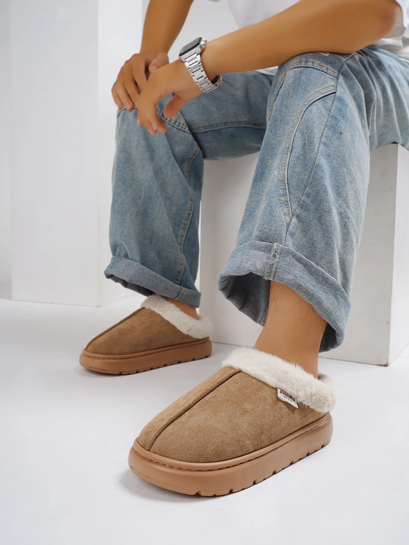 Comwarm Plattform Flauschige Hausschuhe Frauen Neue Mode Fuzzy Hausschuhe Haus Plüsch Winter Frauen Schuhe Hause Baumwolle Schuhe Große Größe – Detail 6