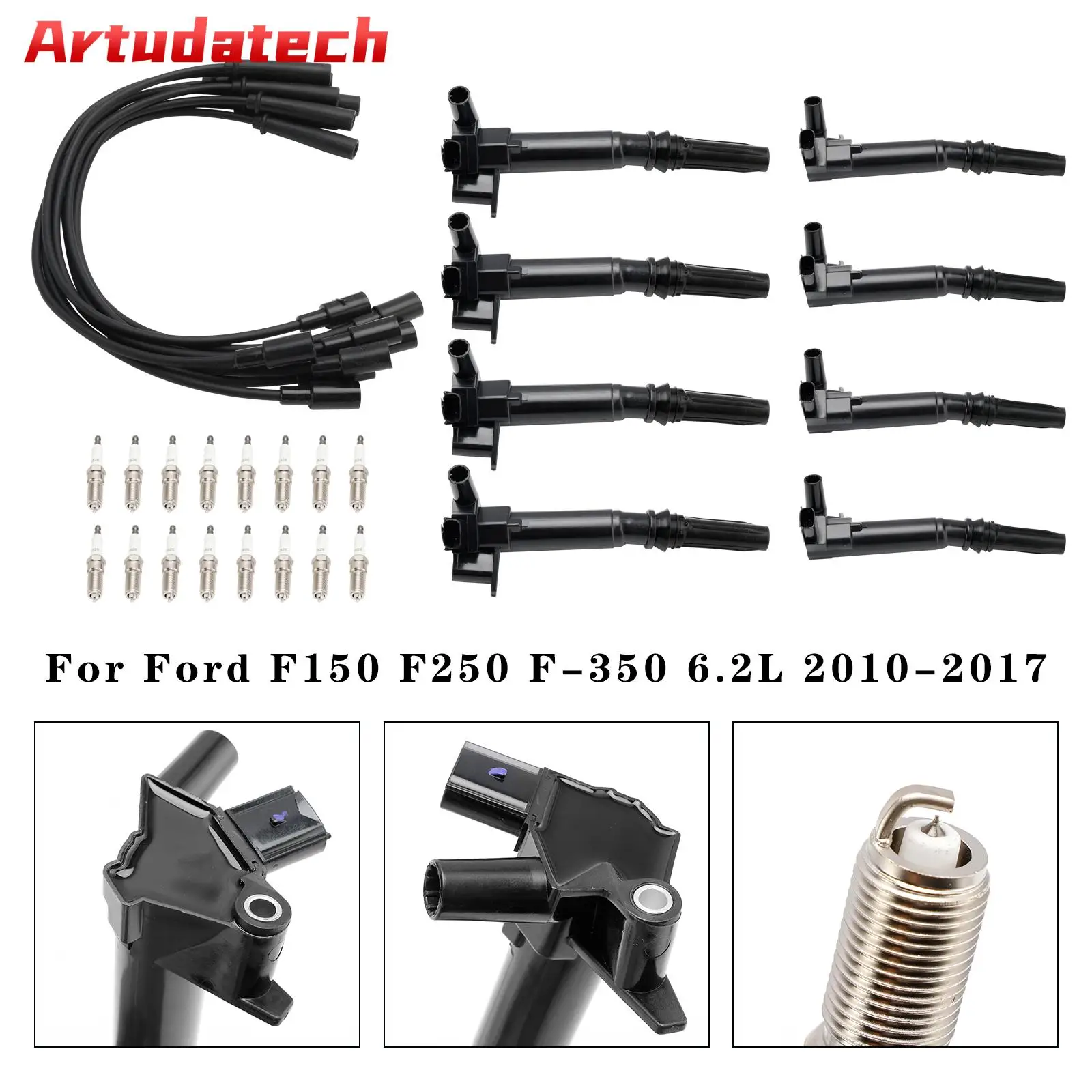 Artudatech 8x Ignition Coil+16x Spark Plug+8x Wire UF631 UF639 For Ford F150 6.2L 2010 2011 2012 2013 2014 2015 2016 2017