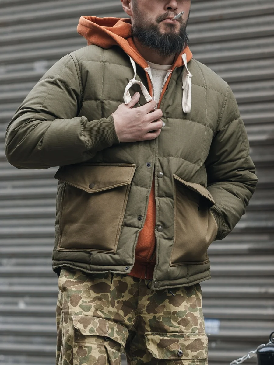 頑丈なブロンソンキルティングダウンライナーアヒルフェザージャケット若者のファッション野球襟レギュラー丈インナーコート男性用