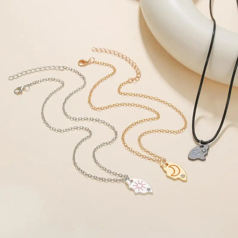 Sonne-Mond-Sterne Puzzle-Halsketten-Set 3-teilig Verstellbare Kette mit Strass-Einlagen für BFF-Paare Tägliches Tragen – Detail 3