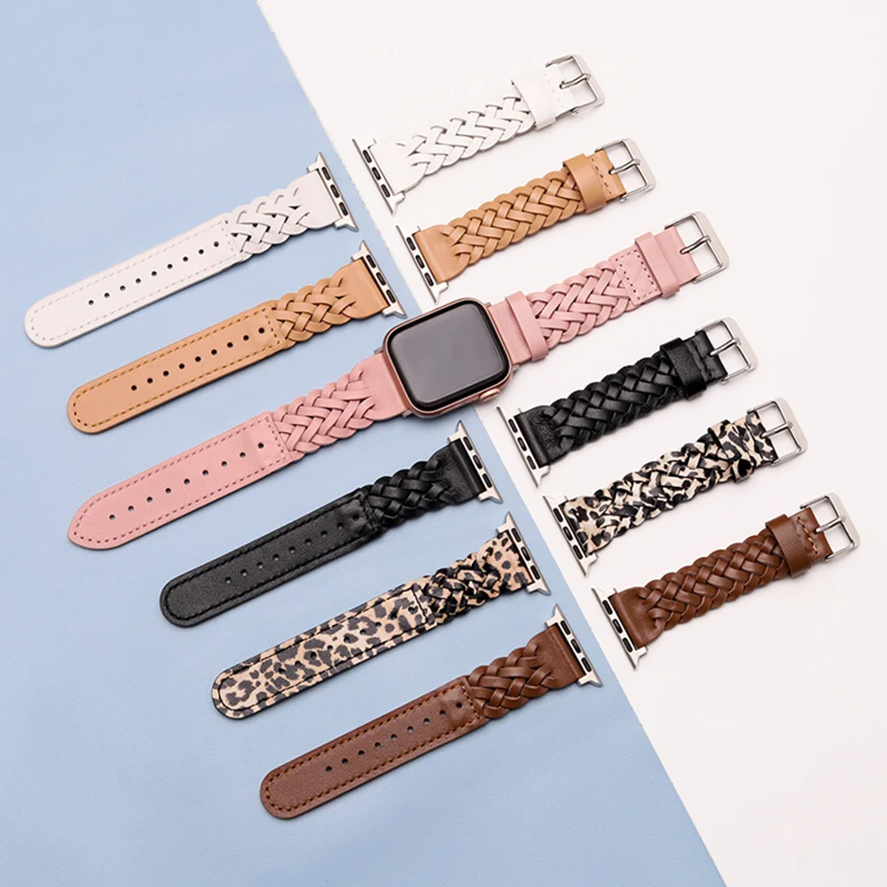 

Suitable For Apples Iwatch7 Wrist Watch Apple Watch6 Intelligent Creative Woven Leather Strap Colors Available Styles Trendy