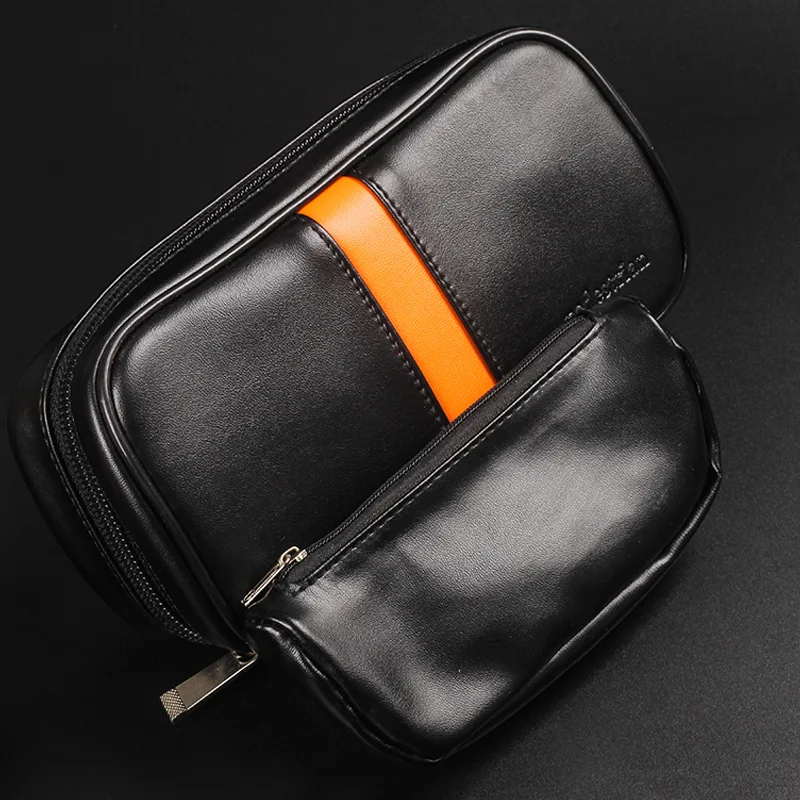 Tobacco Pipe Bag Pouch PU Leather Travel Case Storage for Two Pipes Lighter Smoking Accessories Men's Gift