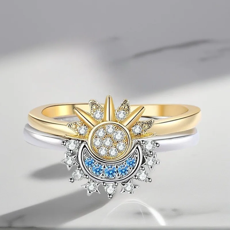 Anillos De Pareja Ajustables Con Sol Y Luna Brillantes, Anillo De Promesa Abierto Con Circonita Cúbica, Joyería De Compromiso Ap