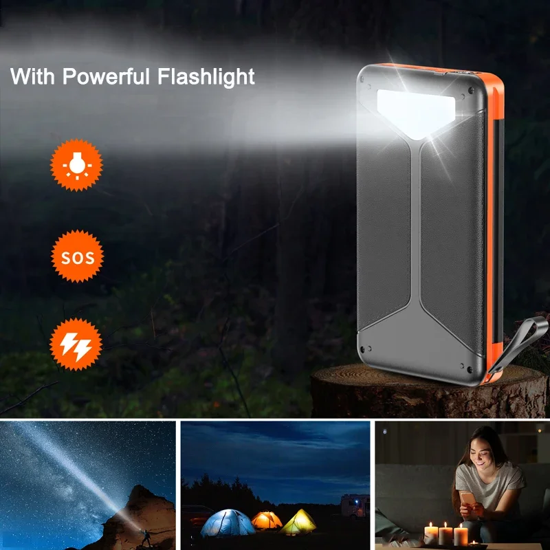 Foldable Solar Power Bank 20000mAh with LED Light Wireless Charging Powerbank for iPhone 14 13 X Samsung Huawei Xiaomi Poverbank