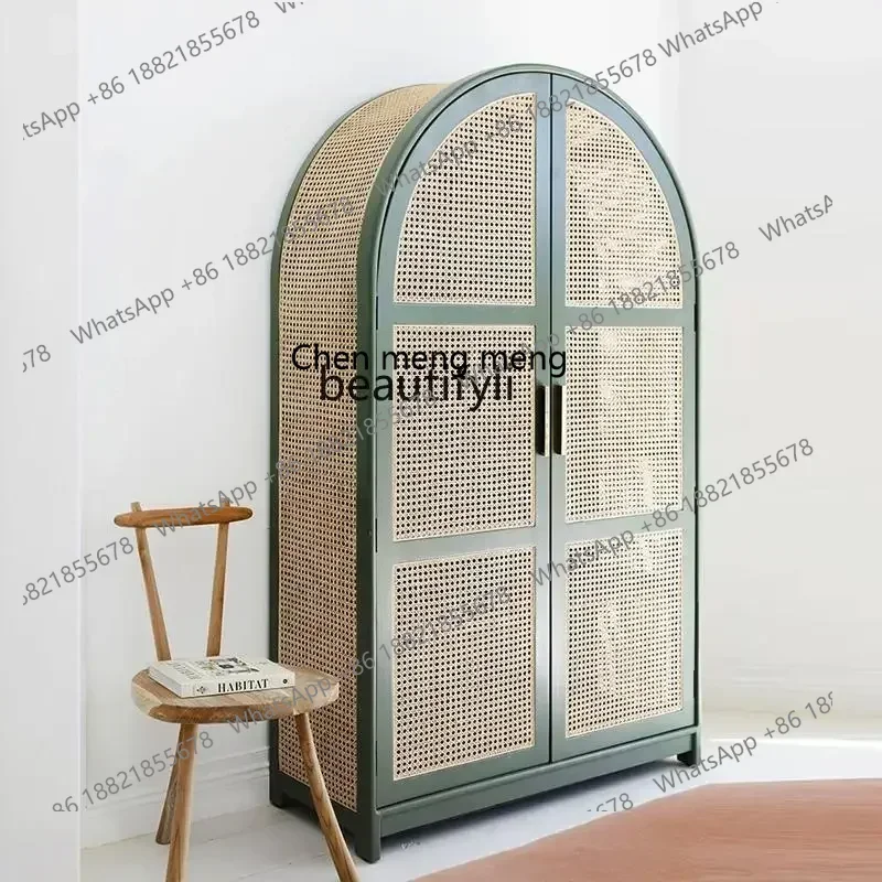 

xz1American Retro Solid Wood Wardrobe Simple Double Door Rattan Bed & Breakfast Locker Arch Cabinet