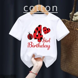 Child Cotton T Shirt Cute Red Ladybug Number 1-10 Birthday Gift Harajuku Kids Clothes Boy Girl Short Sleeve Summer Baby Tee Top