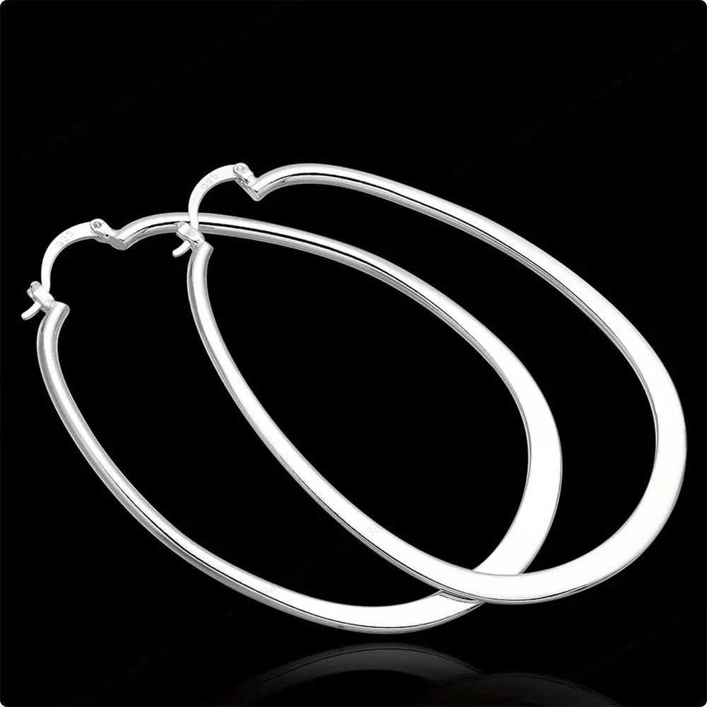 Bezaubernde 925er Sterlingsilber 45 mm einfache runde Ohrringe für Frauen, elegante Partygeschenke, Hochzeitsschmuck-Accessoires