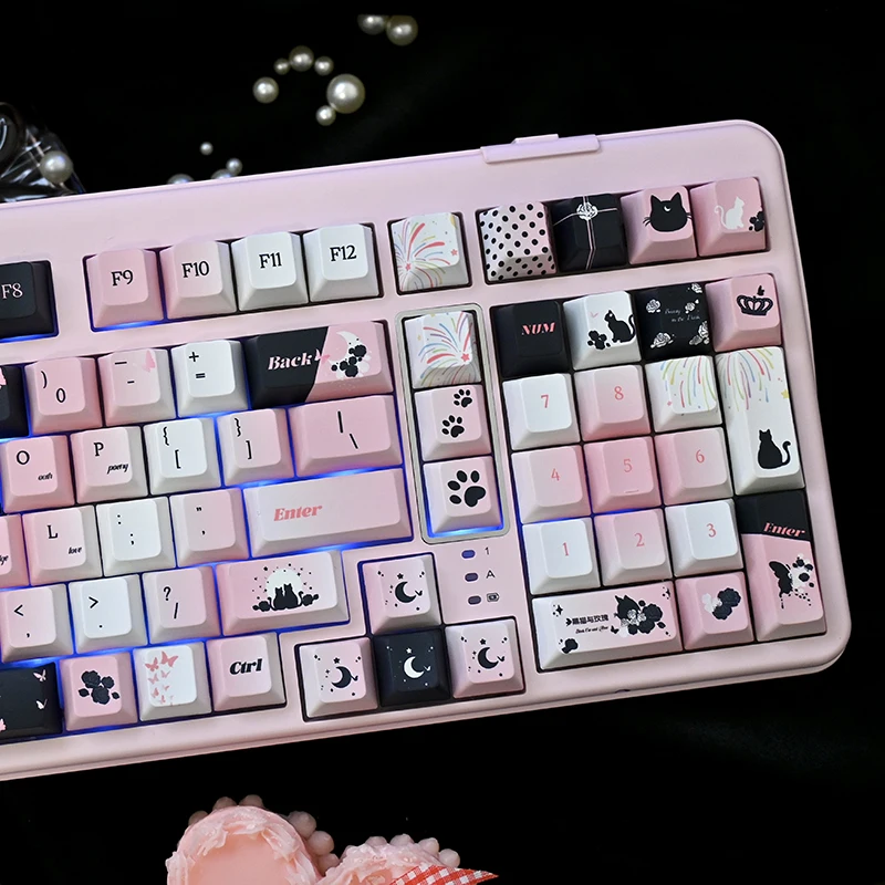 

Black Cat Rose Cherry Keycaps 139 Keys PBT Personalized Mixed Color Girl for 60/64/84/98/108 Mechanical Keyboard MX Switch