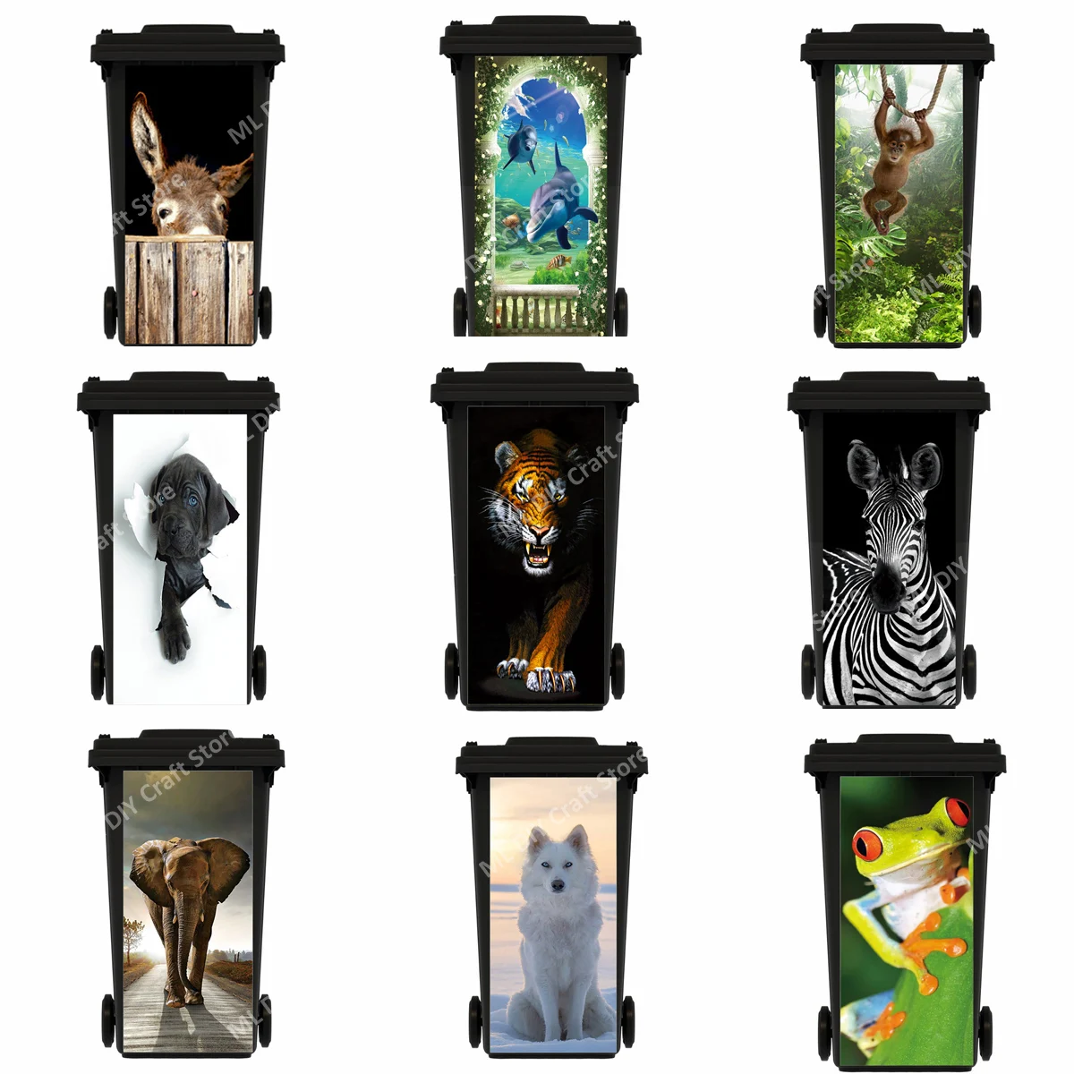 Elephant Gorilla Fox Trash Can Sticker Cover Realistic Animals Outdoor Waterproof Garbage Bin Stickers Poubelle Exterieure