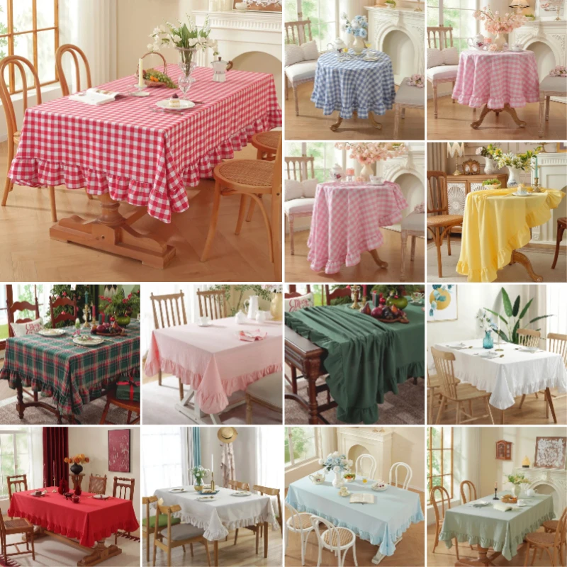 140x260cm Checkered Ruffle Edge Tablecloths Wedding Decoration Christmas Halloween Party Restaurant Kitchen Dining Tables Cover
