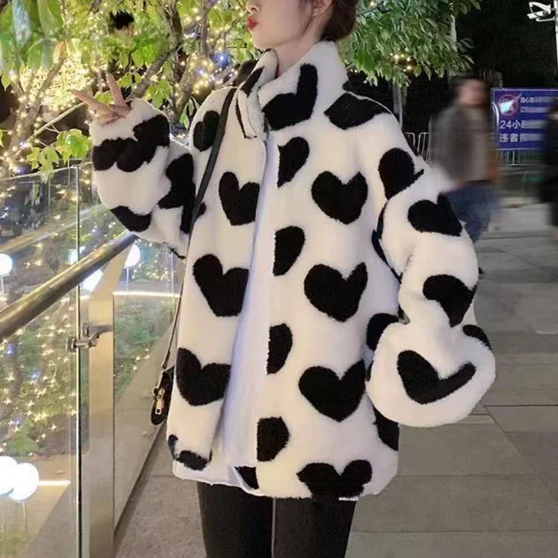 Abrigo de piel sintética para mujer, versión coreana de longitud media, estilo informal holgado, prendas de vestir exteriores gruesas de algodón, abrigo para mujer, invierno 2023
