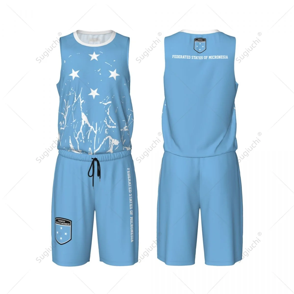 

Federated States Of Micronesia Flag Grain Men Basketball Set Shirt & Pants Sleeveless Custom Name Nunber