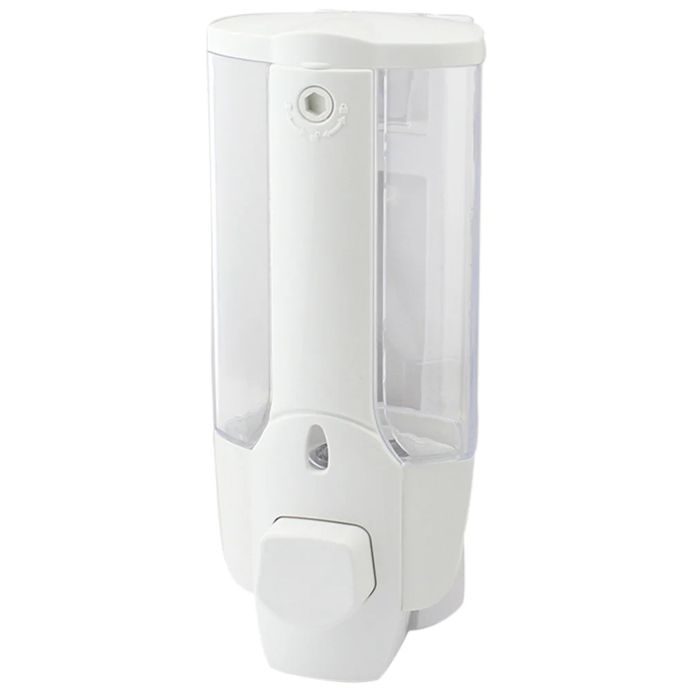 350ml Wall Mounted Single Head Soap Dispenser Manual Bathroom Shampoo Lotion Pump with a Lock (White)