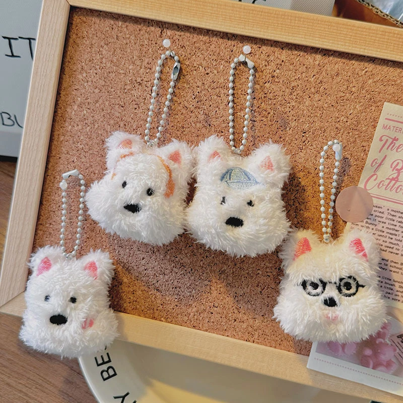 Kawaii West Highland Terrier Puppy Keychain Cute Plush Soft Stuffed Doll Bag Key Ring Pendant Women Girls Birthday Gift