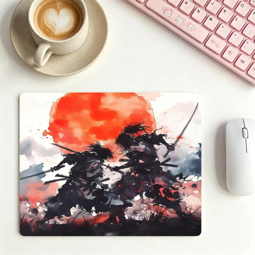 Red robed swordsman ancient castle sunset table mat desolate ink oriental scenery universal desktop mousepad