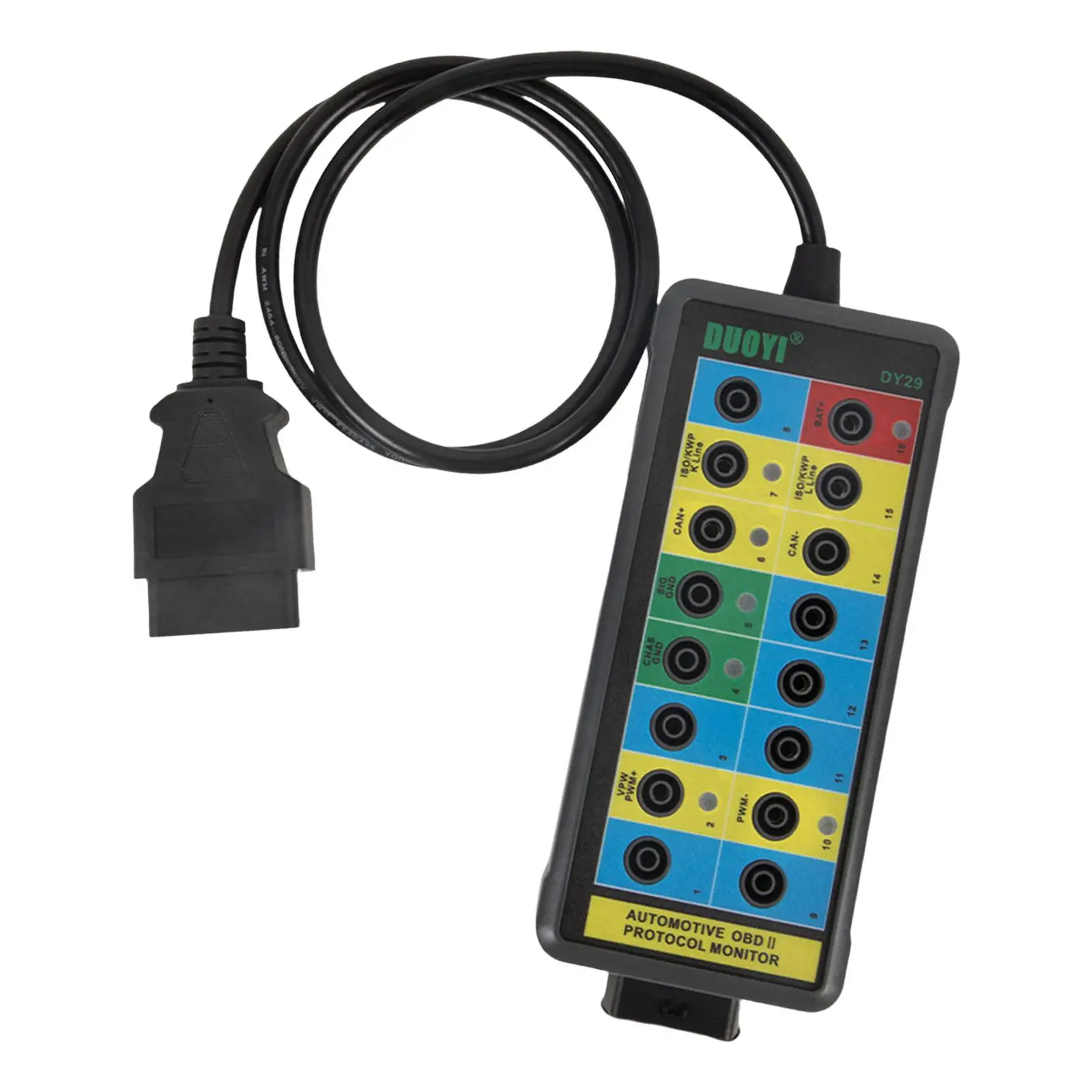 OBDII Box Diagnostic Tool LED 16 Pin Communication Power Ground Detector OBDII