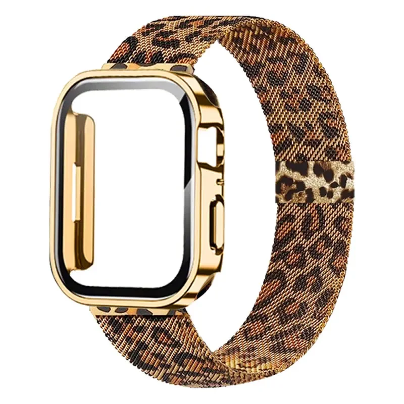 

Milanese Loop Strap For Apple Watch Band+plating PC Case 44mm 40mm 41 45mm Leopard Bracelet iWatch 9 8 7 6 5 4 3 SE Ultra 2 49mm