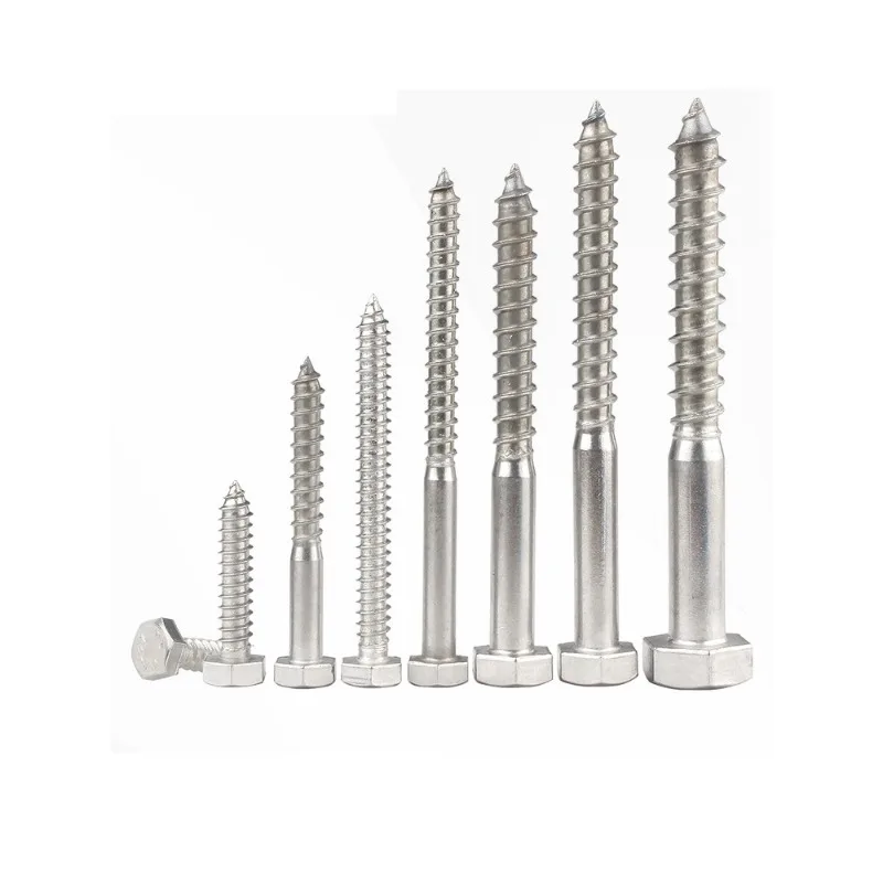 M6 M8 M10 M12 304 Tornillos autorroscantes de madera con cabeza hexagonal de acero inoxidable Pernos de retraso Longitud 25 mm ~ 200 mm