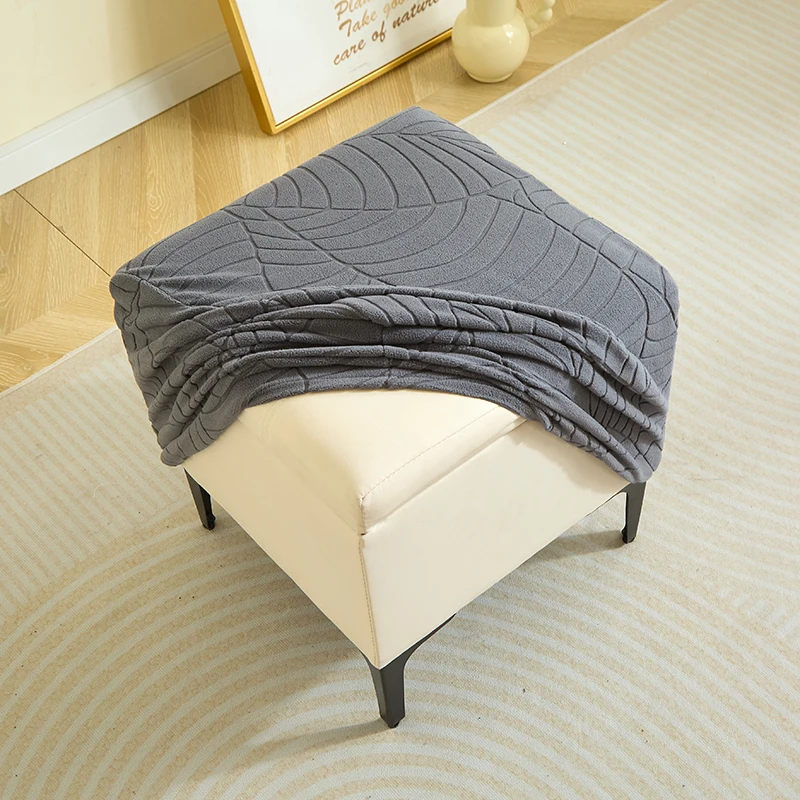 1pc Leaves Jacquard Square Ottoman Cover Elastic Soft Footrest Slipcovers Anti-slip Removable Footstool Cover for Home Decor